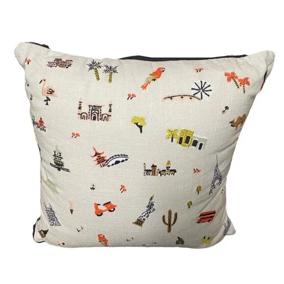 Rifle‎ Paper Throw Pillow Wanderlust Landmark Loloi Pillow 18x18 Embroidered - Picture 7 of 9
